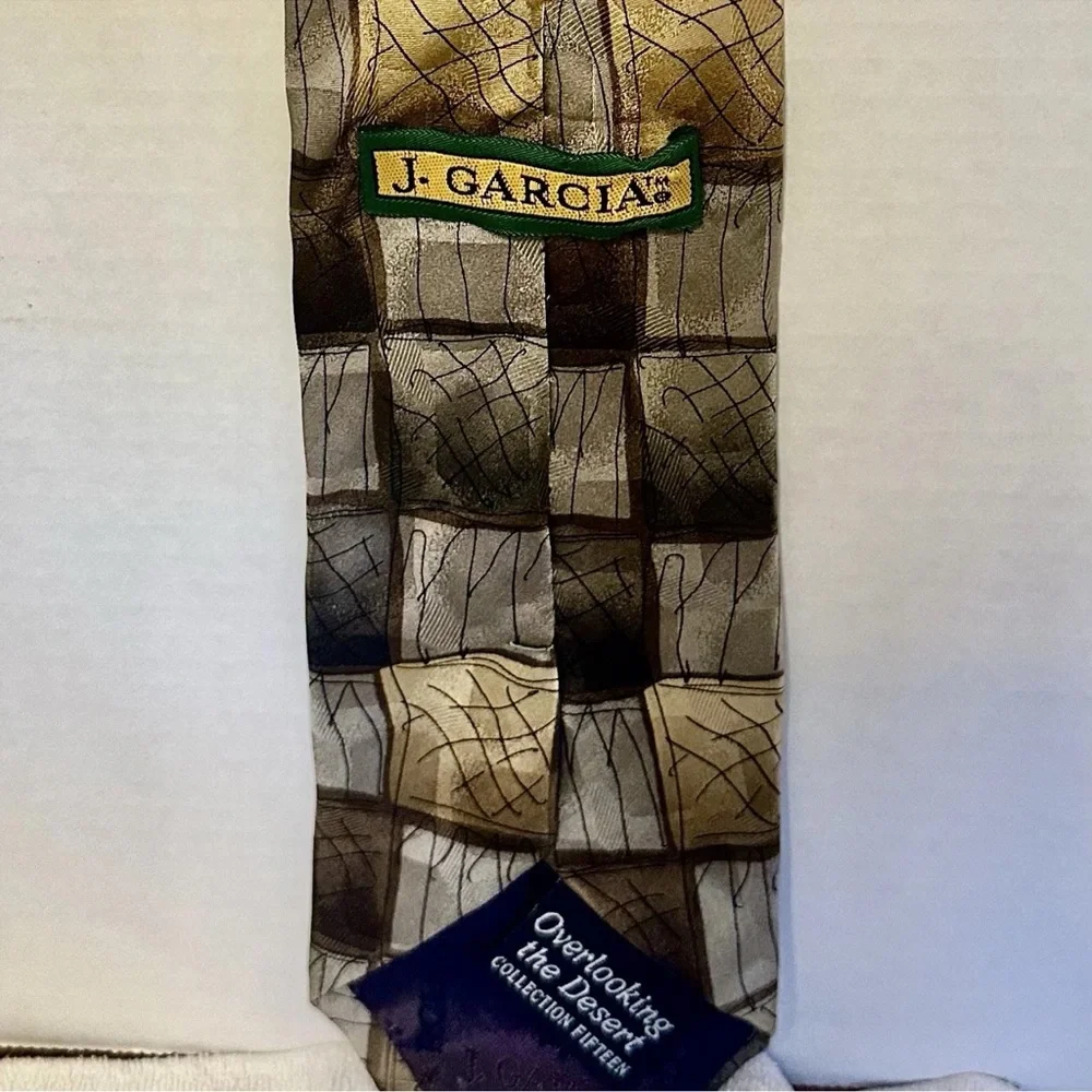 J. Garcia Silk Tie Overlooking the Desert #15 Vintage Brown & Gray Checkered